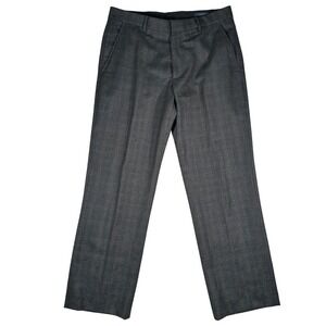 Banana Republic Dress Pants Mens 32/34 Straight Fit Wool Gray Plaid Pleated
